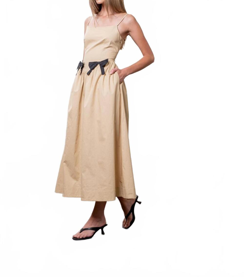 NEW MOON RIVER sleeveless square neck midi dress in khaki